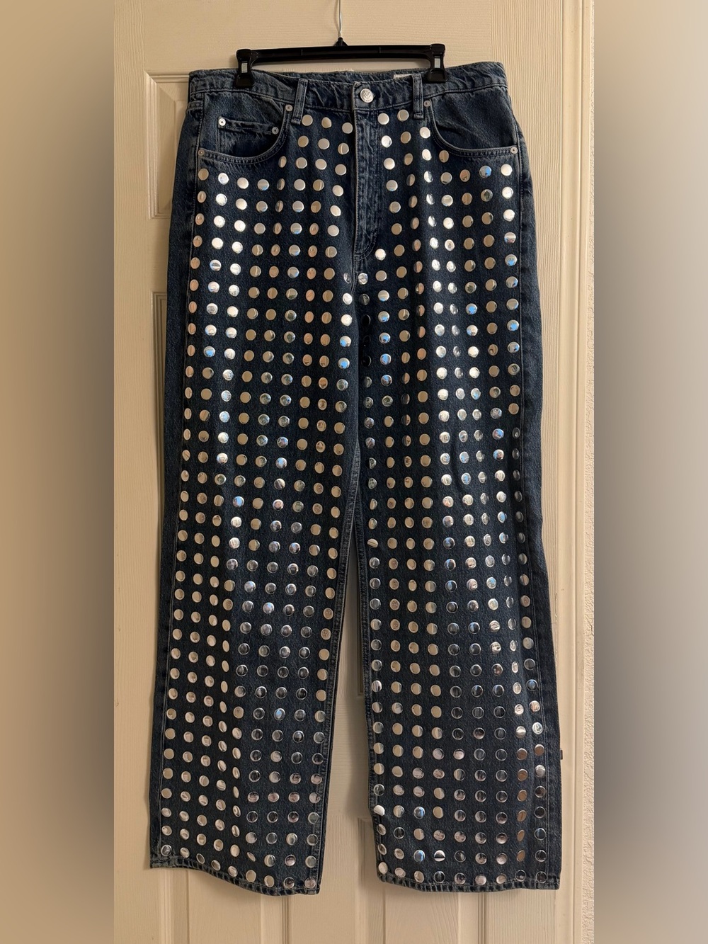 rag & bone Black Wide-Leg Jeans with Silver Studs